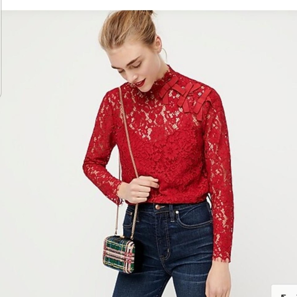 J Crew Mockneck Top in Floral lace